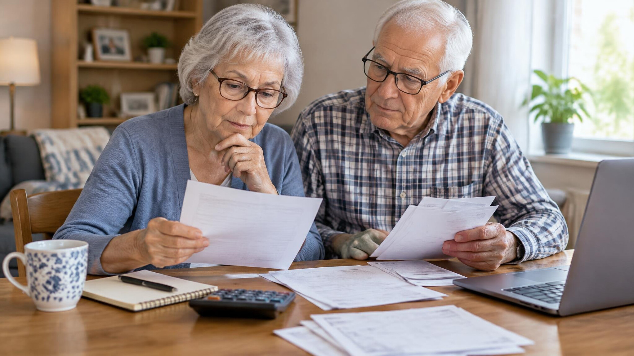 elderly person checking bills